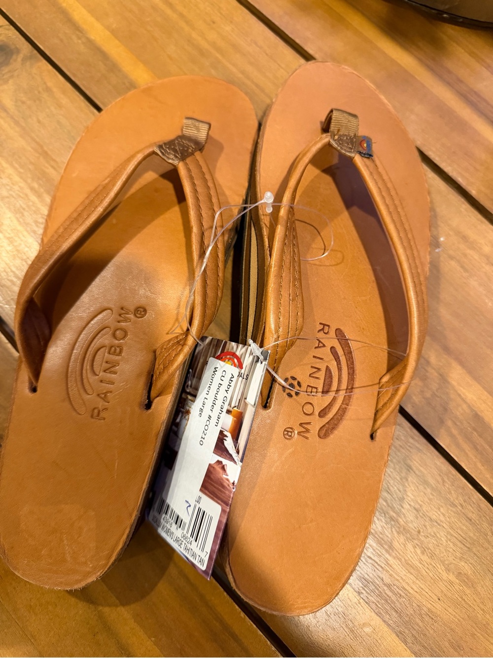NWT Rainbow Leather Flip Flops - Tan Women’s Large